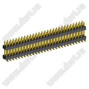 2199SBDI-56G-SM-3580 (PLLHD1.27-56S) вилка штыревая открытая прямая двухрядная с двойным изолятором на плату для поверхностного (SMD) монтажа, шаг 1,27x1,27 мм, 2x28 конт.