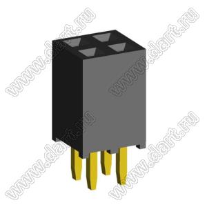 2207S-04G-635 розетка прямая двухрядная на плату для монтажа в отверстия; шаг 2,00 x 2,00 мм; (2x2) конт.