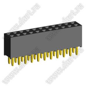 2207S-22G-635 розетка прямая двухрядная на плату для монтажа в отверстия; шаг 2,00 x 2,00 мм; (2x11) конт.
