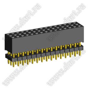2203SDI-045G-935 розетка прямая трехрядная с двойным изолятором (гнездо) на плату для монтажа в отверстия, шаг 2,00 x 2,00 мм А=3,8мм, В=9,35мм, 3х15 конт.