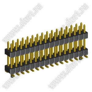 2199SBDI-032G-SMPG-3580 вилка штыревая открытая прямая двухрядная с двойным изолятором и направляющими в плату для поверхностного (SMD) монтажа; шаг 1,27 x 1,27 мм; (2x16) конт.