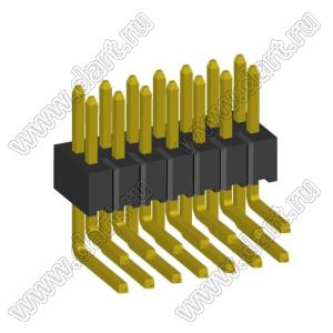 2199R15-14G-301523 (PLLD1.27-14R) вилка штыревая открытая угловая двухрядная на плату для монтажа в отверстия, шаг 1,27 x 1,27 мм, 2x7конт.