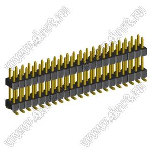 2199SBDI-42G-SM-3580 (PLLHD1.27-42S) вилка штыревая открытая прямая двухрядная с двойным изолятором на плату для поверхностного (SMD) монтажа, шаг 1,27x1,27 мм, 2x21 конт.