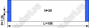 BLFPC P1,25 28PIN 105mm шлейф плоский, шаг 1,25мм 28 жил длина 105мм, контакты на одной поверхности