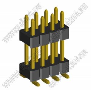 2199SBDI-08G-SM-3580 (PLLHD1.27-08S) вилка штыревая открытая прямая двухрядная с двойным изолятором на плату для поверхностного (SMD) монтажа, шаг 1,27x1,27 мм, 2x4 конт.