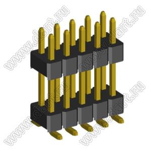 2199SBDI-10G-SM-3580 (PLLHD1.27-10S) вилка штыревая открытая прямая двухрядная с двойным изолятором на плату для поверхностного (SMD) монтажа, шаг 1,27x1,27 мм, 2x5 конт.