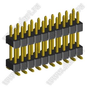 2199SBDI-20G-SM-3580 (PLLHD1.27-20S) вилка штыревая открытая прямая двухрядная с двойным изолятором на плату для поверхностного (SMD) монтажа, шаг 1,27x1,27 мм, 2x10 конт.