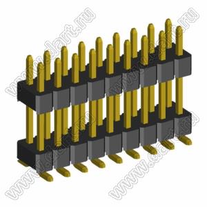 2199SBDI-18G-SM-3580 (PLLHD1.27-18S) вилка штыревая открытая прямая двухрядная с двойным изолятором на плату для поверхностного (SMD) монтажа, шаг 1,27x1,27 мм, 2x9 конт.
