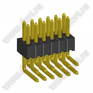 2199R15-12G-301523 (PLLD1.27-12R) вилка штыревая открытая угловая двухрядная на плату для монтажа в отверстия, шаг 1,27 x 1,27 мм, 2x6конт.