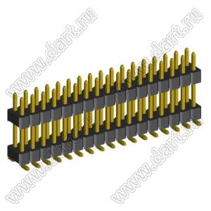 2199SBDI-34G-SM-3580 (PLLHD1.27-34S) вилка штыревая открытая прямая двухрядная с двойным изолятором на плату для поверхностного (SMD) монтажа, шаг 1,27x1,27 мм, 2x17 конт.