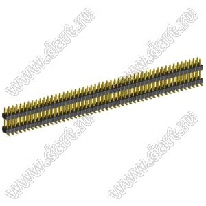 2199SBDI-100G-SM-3580 (PLLHD1.27-100S) вилка штыревая открытая прямая двухрядная с двойным изолятором на плату для поверхностного (SMD) монтажа, шаг 1,27x1,27 мм, 2x50 конт.
