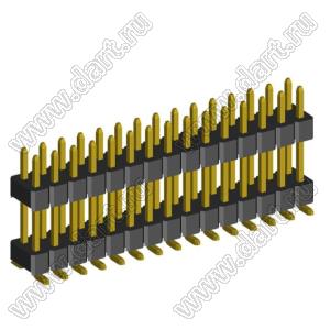2199SBDI-30G-SM-3580 (PLLHD1.27-30S) вилка штыревая открытая прямая двухрядная с двойным изолятором на плату для поверхностного (SMD) монтажа, шаг 1,27x1,27 мм, 2x15 конт.