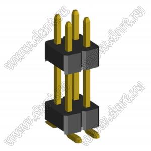2199SBDI-04G-SM-3580 (PLLHD1.27-04S) вилка штыревая открытая прямая двухрядная с двойным изолятором на плату для поверхностного (SMD) монтажа, шаг 1,27x1,27 мм, 2x2 конт.