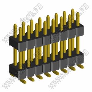 2199SBDI-16G-SM-3580 (PLLHD1.27-16S) вилка штыревая открытая прямая двухрядная с двойным изолятором на плату для поверхностного (SMD) монтажа, шаг 1,27x1,27 мм, 2x8 конт.