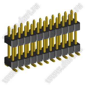 2199SBDI-22G-SM-3580 (PLLHD1.27-22S) вилка штыревая открытая прямая двухрядная с двойным изолятором на плату для поверхностного (SMD) монтажа, шаг 1,27x1,27 мм, 2x11 конт.