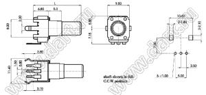 R0905N-ND1-B203 потенциометр роторный (9мм) 20 кОм линейный вертикальный в плату, вал пластиковый 18 зубов, L=30мм