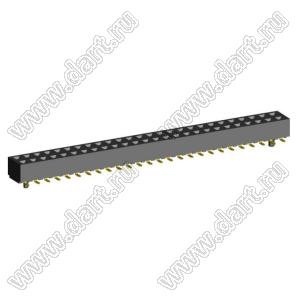 2200SB-52G-SM-36-PG розетка прямая двухрядная (гнездо) для поверхностного (SMD) монтажа с направляющими на плату, шаг 1,27x1,27мм, h=3,6мм; 2x26конт.
