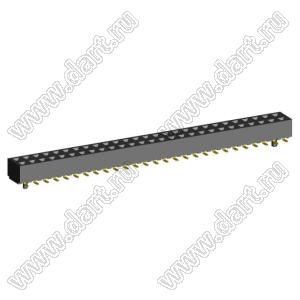 2200SB-54G-SM-36-PG розетка прямая двухрядная (гнездо) для поверхностного (SMD) монтажа с направляющими на плату, шаг 1,27x1,27мм, h=3,6мм; 2x27конт.
