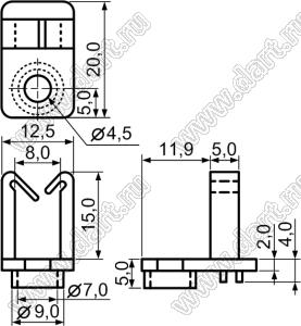 CHU-1 фиксатор кабеля с креплением винтом М4; 20,0x12,5мм; нейлон-66 (UL); натуральный