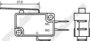 KW11-7-11CB41B (MSW-02B) микропереключатель концевой с рычагом длиной 27 мм; I=15А