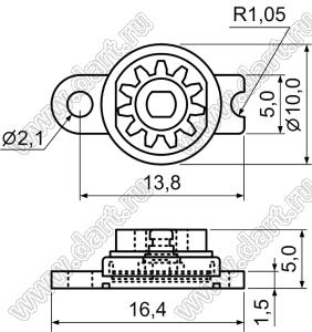 DP006A шестерня тормоза приборной дверцы; диам.=6,6мм; 11зуб.; пластик ABS