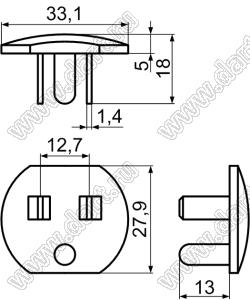 PLCC-2 заглушка гнезда AC питания; пластик ABS (UL); черный