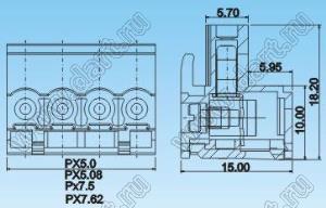 SH236-5.0-4P клеммная колодка разъемная на провод; шаг=5,0мм; I max=10А; U=300В; шаг=5,0мм