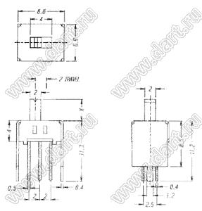 SS-22D06-G8 переключатель движковый прямой 2P2T