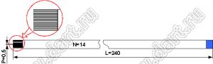 BLFPC P0,5 14PIN 240mm CUT шлейф плоский сверхтонкий FFC/FPC; 14; длина 240мм; контакты на разных поверхностях