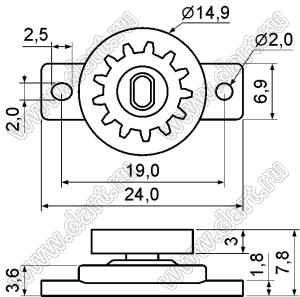 DP008A шестерня тормоза приборной дверцы; диам.=10,4мм; 13зуб.; пластик ABS