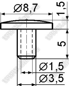 TF-283 ножка приборная; 8,7x1,5мм; резина; черный