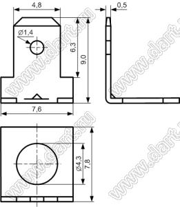 PC3L18704 терминал 4,8 мм (0,187”) угловой 90град. для печатной платы под винтовое крепление М4; латунь луженая; 0,5мм