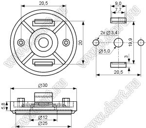 FFH-30S(RU) ножка для Hi-Fi аппаратуры; 30,0x5,8мм; пластик ABS; черный; подкладка=резина; серебрение; 30,0x5,8мм; пластик ABS (UL); серебрение; подкладка=резина; черный