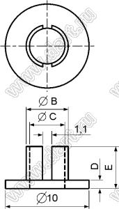 TWU-1 шайба с разрезной втулкой под головку винта М4; нейлон-66 (UL); натуральный