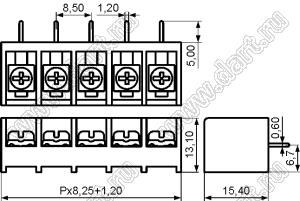 HB8500B-18P-13 клеммник барьерный на плату угловой; шаг=8,5мм; I max=20/24А (стандарт UL/ICT); U=300/450В (стандарт UL/ICT); 18-позиц.