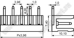 HT396R-3.96-12P-15 вилка однорядная угловая на плату; шаг=3,96мм; I max=8/8А (UL/ICT); U=300/250В (UL/ICT); 12-конт.