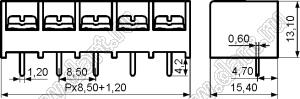 HB8500-19P-13 клеммник барьерный на плату прямой; шаг=8,5мм; I max=20/24А (стандарт UL/ICT); U=300/450В (стандарт UL/ICT); 19-позиц.