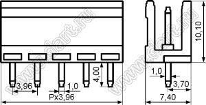 HT396V-3.96-11P-15 вилка однорядная прямая на плату; шаг=3,96мм; I max=8/8А (UL/ICT); U=300/250В (UL/ICT); 11-конт.