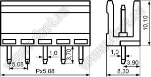 HT508V-5.08-03P-14 вилка однорядная прямая на плату; шаг=5,08мм; I max=10А; U=300В; шаг=5,08мм; I max=15/15А (UL/ICT); U=300/320В (UL/ICT); 3-конт.