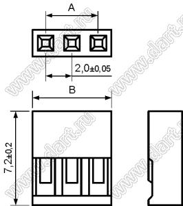 KR2006H-03P-1 (2026A-03P, 2026A-03, BLS2-1x3, BLS2-3) корпус однорядной розетки на кабель, шаг 2,0 мм; шаг 2,00мм; 3-конт.