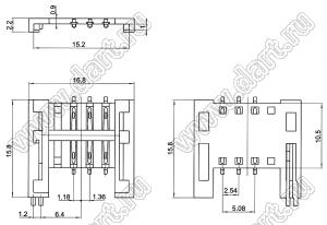 SIM-2.54-2.2K держатель SIM карты; 6-конт.
