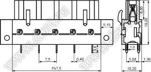 KF2EDGBM-7.5-18P-14 розетка однорядная прямая на плату с монтажными ушами; шаг=7,5мм; I max=10/15А (UL/ICT); U=300/400В (UL/ICT); 18-конт.