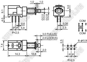 PS909N-22 (2P2T) переключатель кнопочный без фиксации