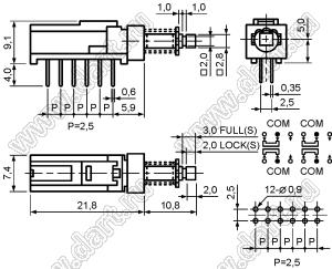 PS909L-42 (4P2T) (KAN-01-2×4) переключатель кнопочный с фиксацией; Iконт.=1А; U=30В