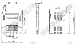 SIM-2.54-3 держатель SIM карты; 6-конт.