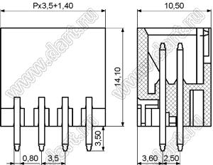 KF2EDGEVC-3.5-04P-14 вилка прямая на плату двухрядная; шаг=3,5мм; I max=8/7А (UL/ICT); U=300/250В (UL/ICT); 4-конт.