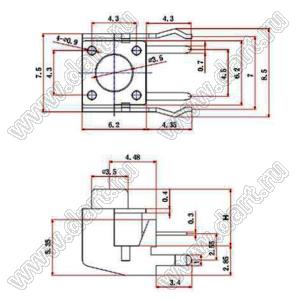 TSZJ6643 кнопка тактовая угловая; H=4,3мм