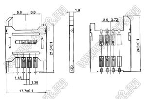 SIM-2.54-3A держатель SIM карты; 6-конт.