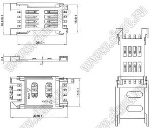 SIM-2.54-8 держатель SIM карты; 8-конт.