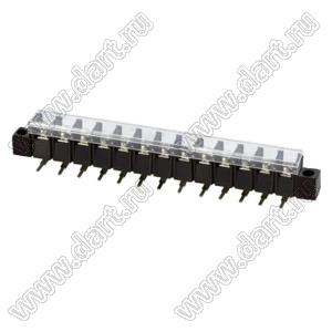 KF58RM-10.0-13P-13 (DG58R-A-13P-13) клеммник барьерный на плату угловой с монтажными ушами с крышкой; шаг 10мм; 13-позиц.; I max=30А; U=300В